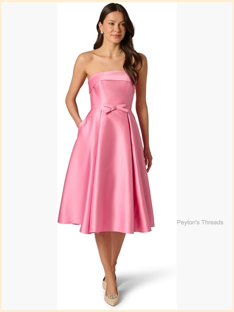 Strapless Mikado Midi Dress With Waist Bow, Sleeveless